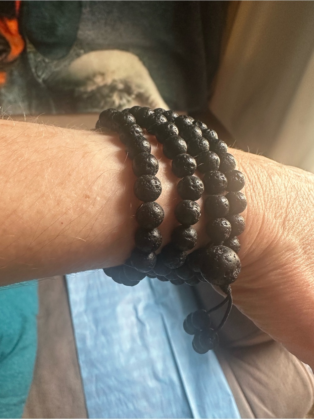 Black Lava Stone Wrap Bracelet for Women or Men